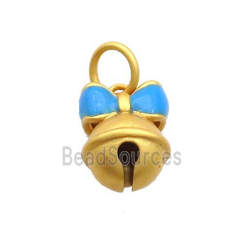 Copper Bell Pendant Blue Enamel Bowknot 18K Gold Plated