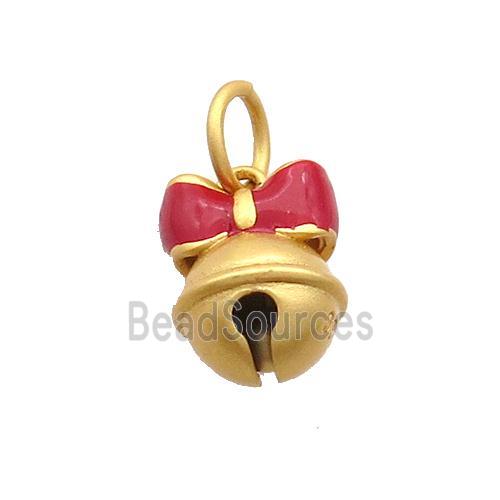 Copper Bell Pendant Red Enamel Bowknot 18K Gold Plated