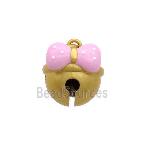 Copper Bell Pendant Pave Pink Resin Knot 18K Gold Plated