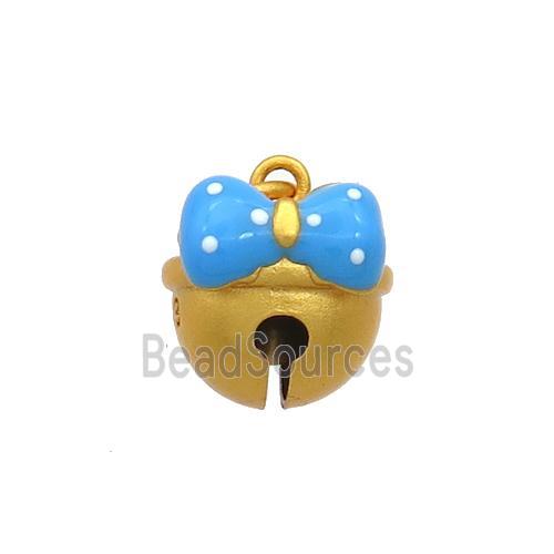 Copper Bell Pendant Pave Blue Resin Knot 18K Gold Plated