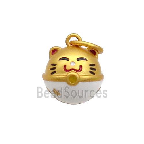 Copper Lucky Cat Pendant White Enamel 18K Gold Plated