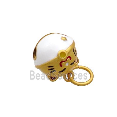 Copper Lucky Cat Pendant White Enamel 18K Gold Plated