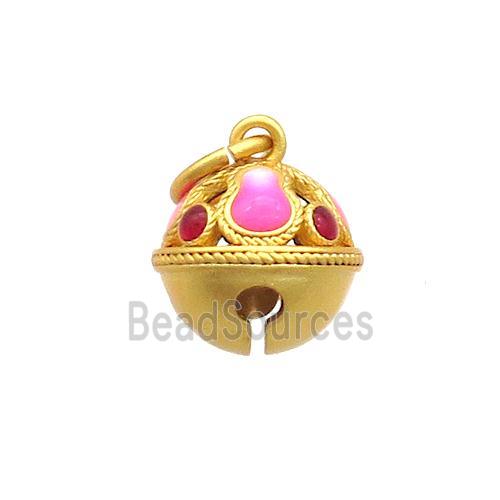 Copper Bell Pendant Pave Stone 18K Gold Plated