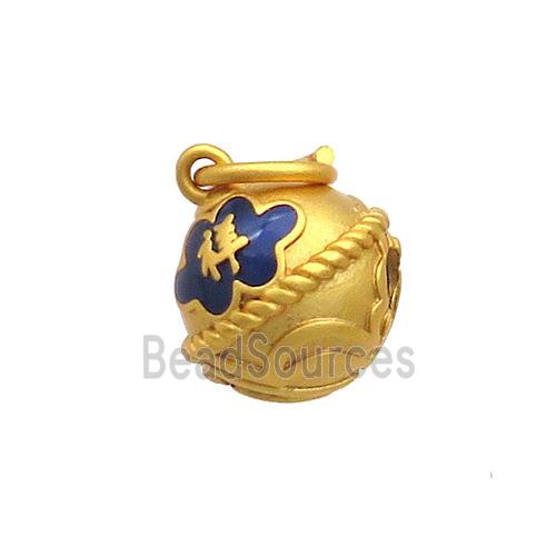 Copper Bell Pendant Blue Enamel 18K Gold Plated