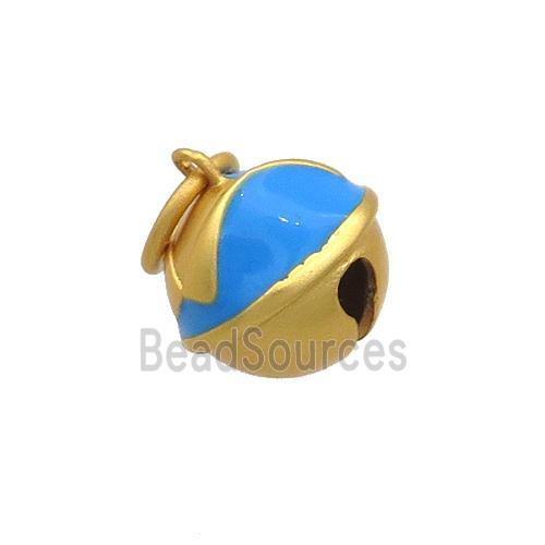 Copper Bell Pendant Blue Enamel 18K Gold Plated