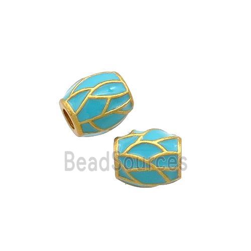 Copper Barrel Beads Teal Enamel 18K Gold Plated