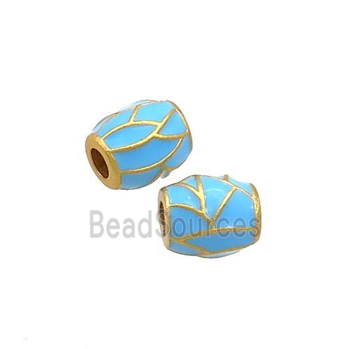 Copper Barrel Beads Blue Enamel 18K Gold Plated