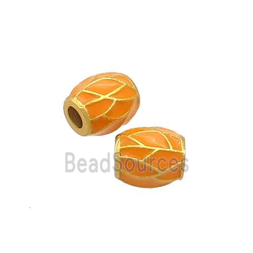 Copper Barrel Beads Orange Enamel 18K Gold Plated