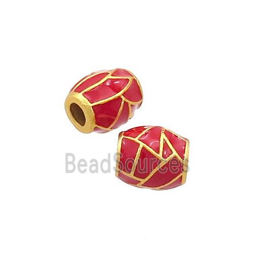 Copper Barrel Beads Red Enamel 18K Gold Plated