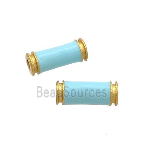 Copper Tube Beads Teal Enamel 18K Gold Plated