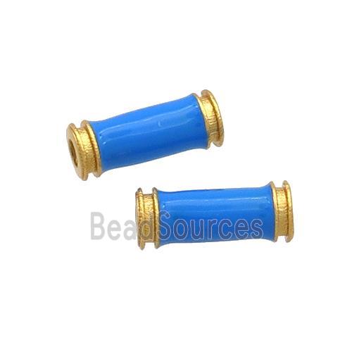 Copper Tube Beads SkyBlue Enamel 18K Gold Plated