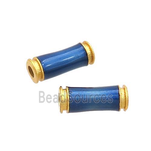 Copper Tube Beads Darkblue Enamel 18K Gold Plated