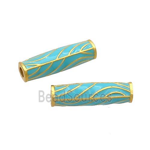 Copper Tube Beads Teal Enamel 18K Gold Plated