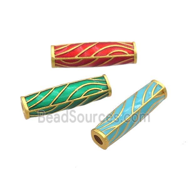 Copper Tube Beads Enamel 18K Gold Plated Mixed