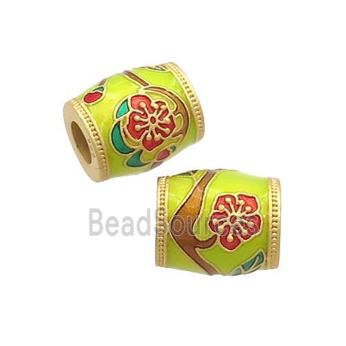 Copper Barrel Beads Olove Cloisonne Flower Large Hole 18K Gold Plated