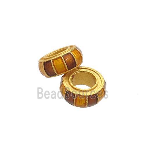 Copper Rondelle Beads Multicolor Cloisonne 18K Gold Plated Large Hole