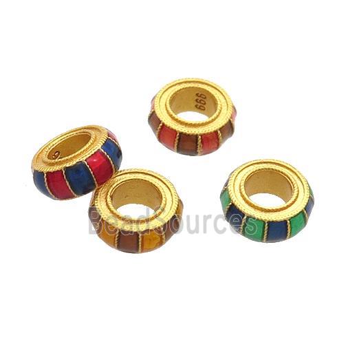 Copper Rondelle Beads Multicolor Cloisonne 18K Gold Plated Large Hole Mixed