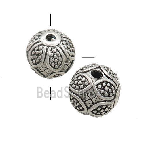 Tibetan Style Guru Beads Zinc T-Hole Round Antique Silver