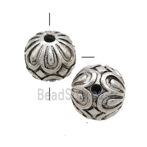 Tibetan Style Guru Beads Zinc T-Hole Round Antique Silver