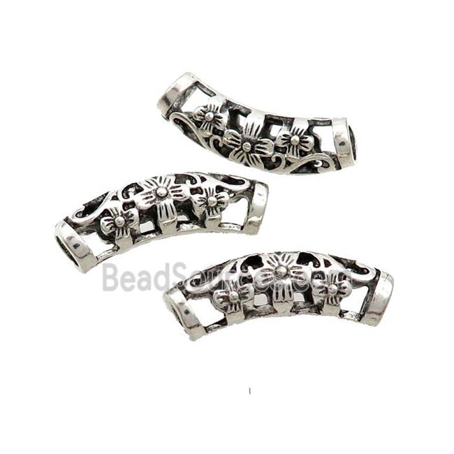 Tibetan Style Zinc Tube Beads Curved Large Hole Antique Silver