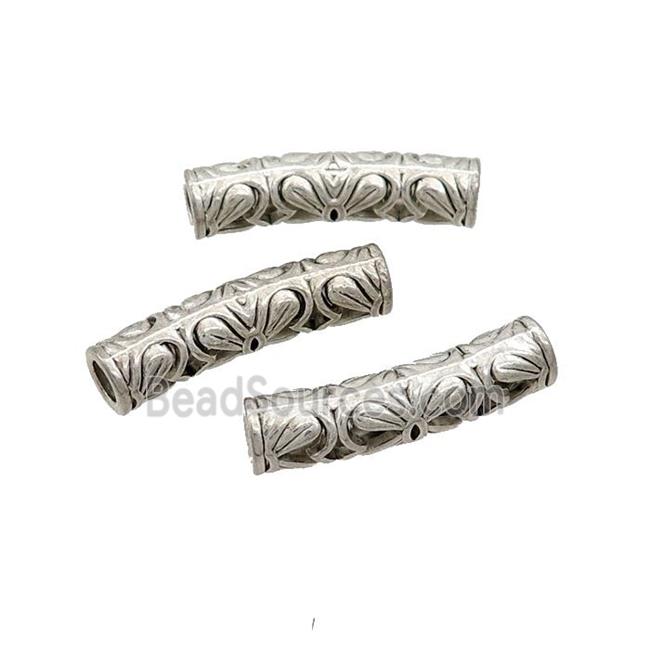 Tibetan Style Zinc Tube Beads Curved Large Hole Antique Silver