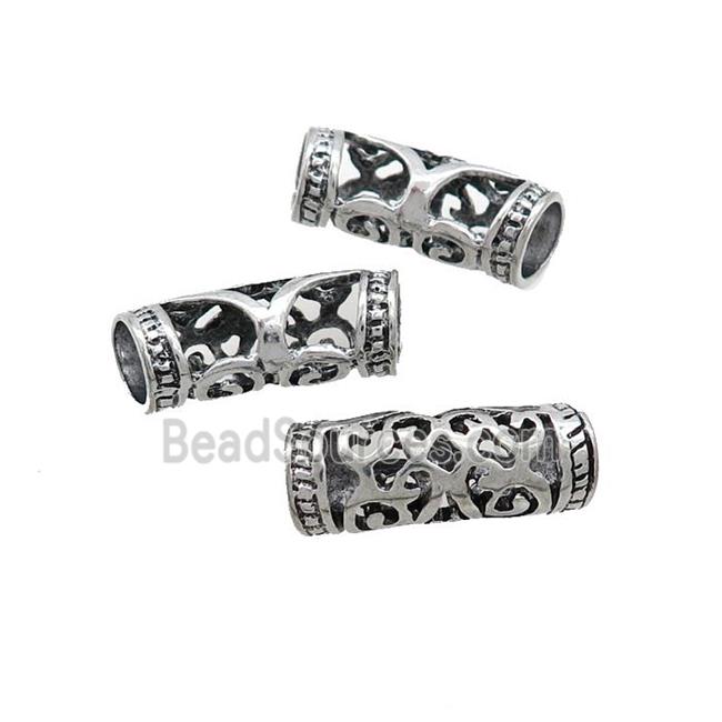 Tibetan Style Zinc Tube Beads Curved Large Hole Antique Silver