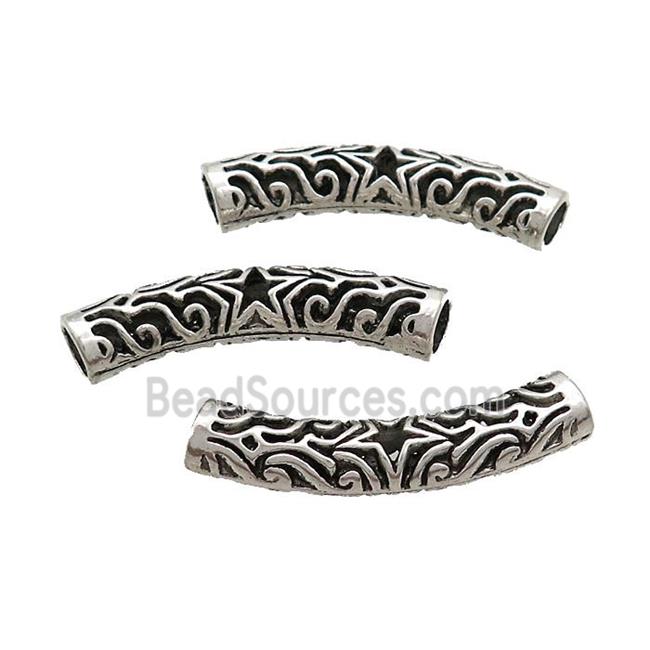 Tibetan Style Zinc Tube Beads Curved Large Hole Antique Silver