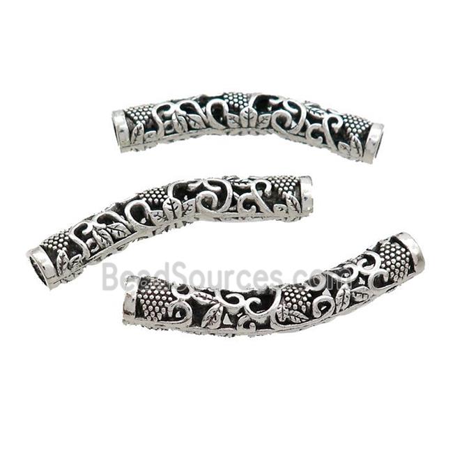 Tibetan Style Zinc Tube Beads Curved Large Hole Antique Silver