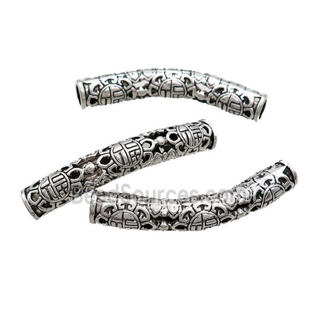 Tibetan Style Zinc Tube Beads Curved Large Hole Antique Silver