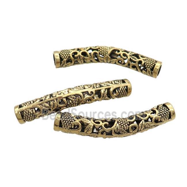 Tibetan Style Zinc Tube Beads Curved Large Hole Antique Gold