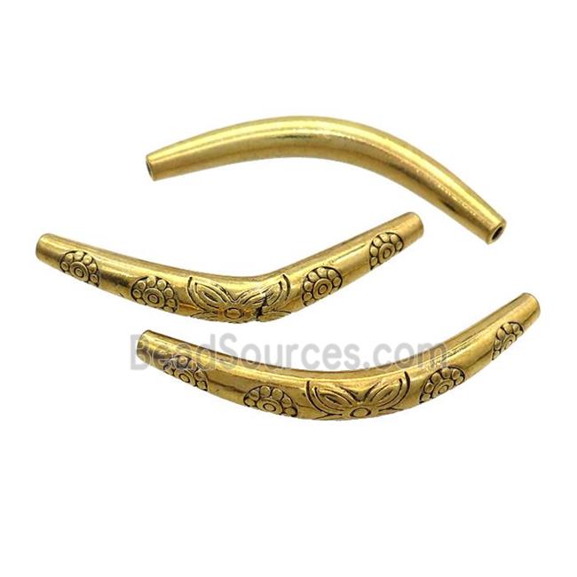 Tibetan Style Zinc Tube Beads Curved Antique Gold