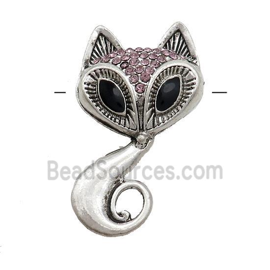 Tibetan Style Zinc Cat Charm Pendant Pave Rhinestone Antique Silver