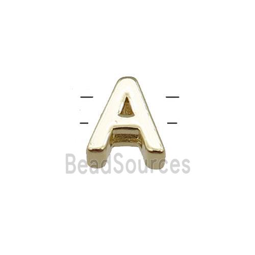 Copper Letter A Beads 2holes Gold Plated