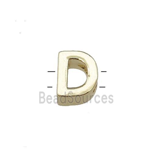 Copper Letter D Beads 2holes Gold Plated