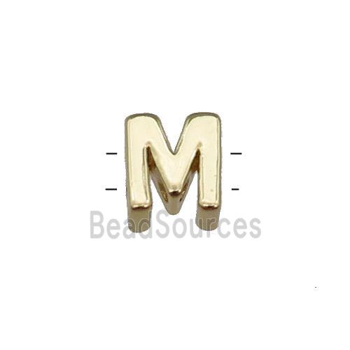 Copper Letter M Beads 2holes Gold Plated