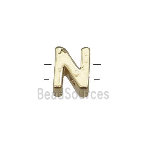 Copper Letter N Beads 2holes Gold Plated