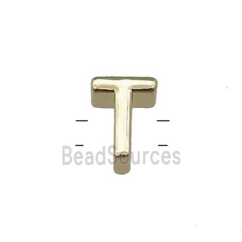 Copper Letter T Beads 2holes Gold Plated