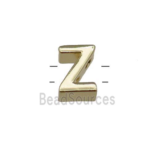 Copper Letter Z Beads 2holes Gold Plated