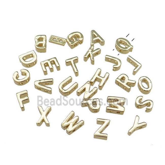 Copper Letter Beads 2holes Mixed Alphabet Gold Plated