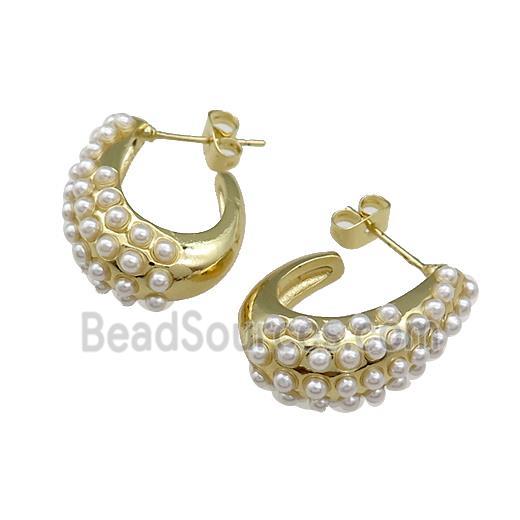 Copper Stud Earrings Pave Pearlized Plastic Gold Plated