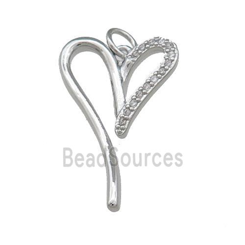 Copper Heart Pendant Pave Zircon Platinum Plated