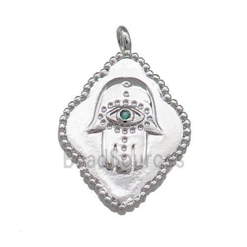 Copper Hamsahand Charms Pendant Evil Eye Pave Zircon Platinum Plated