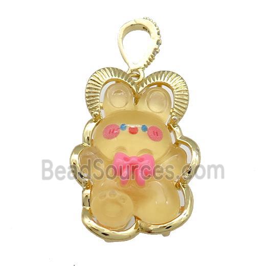 Yellow Acrylic Rabbit Pendant Gold Plated