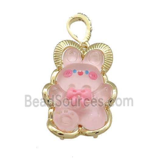 Pink Acrylic Rabbit Pendant Gold Plated