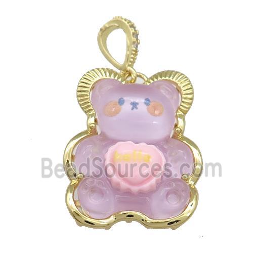 Purple Acrylic Bear Pendant Gold Plated