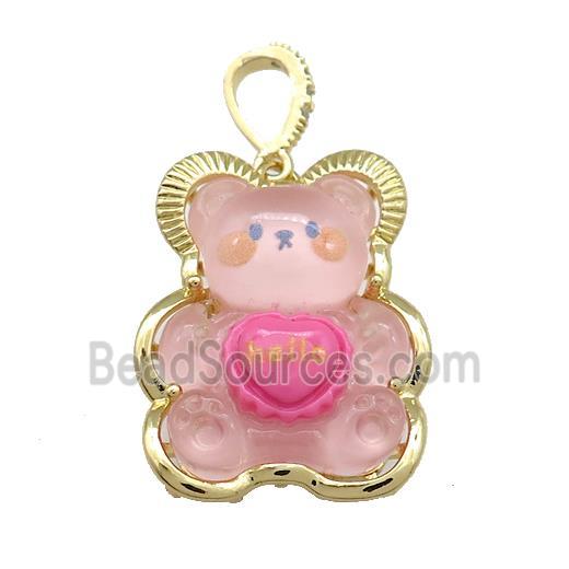 Pink Acrylic Bear Pendant Gold Plated