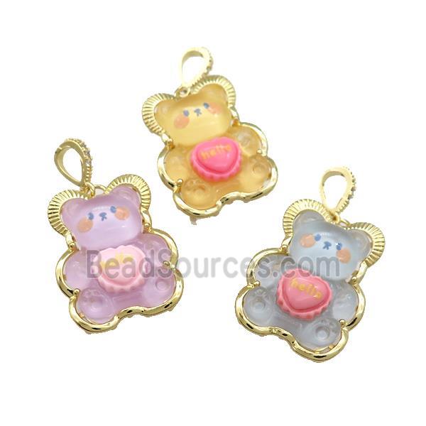 Acrylic Bear Pendant Gold Plated Mixed Color