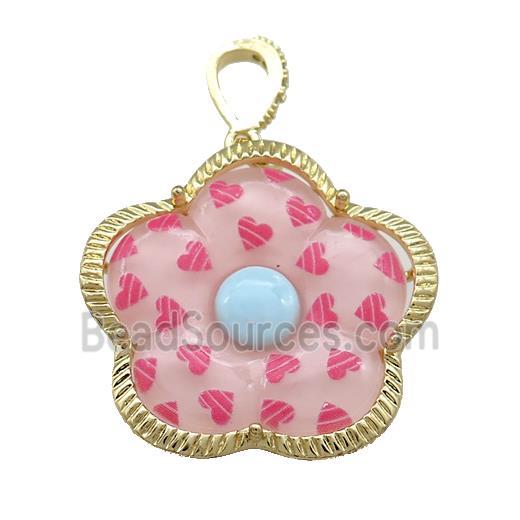 Pink Acrylic Flower Pendant Gold Plated