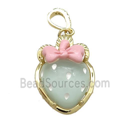 Green Acrylic Strawberry Pendant Gold Plated