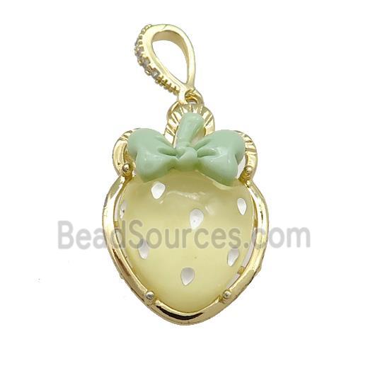 Yellow Acrylic Strawberry Pendant Gold Plated